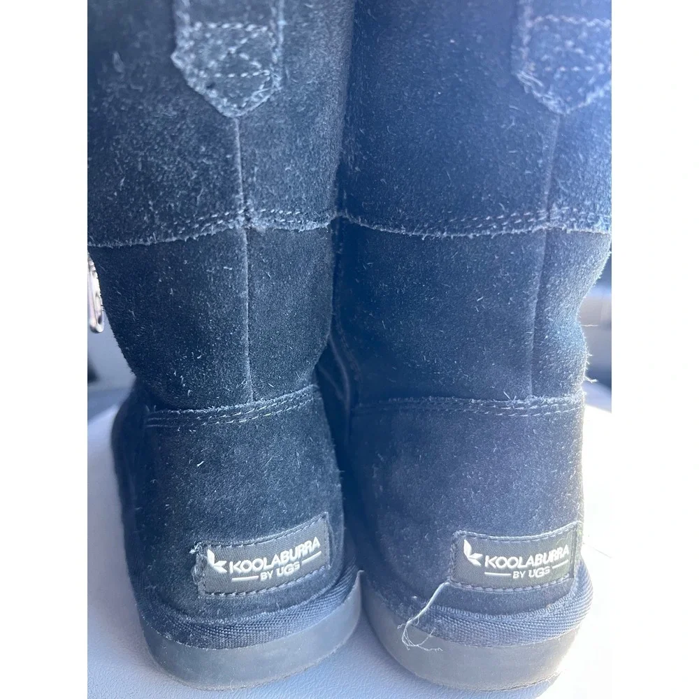 Koolaburra by UGG Size 5 Black Suede Leather Faux Fur Trimmed Winter Ankle Boots